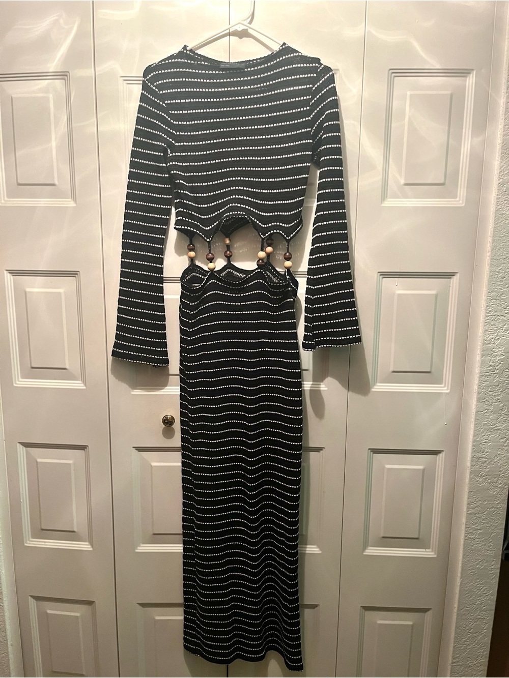 ASOS Design black striped crochet beaded maxi dress small